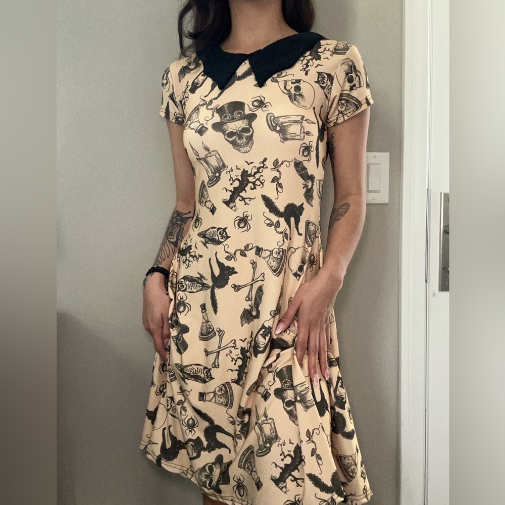 Gothic Print Cream Dress